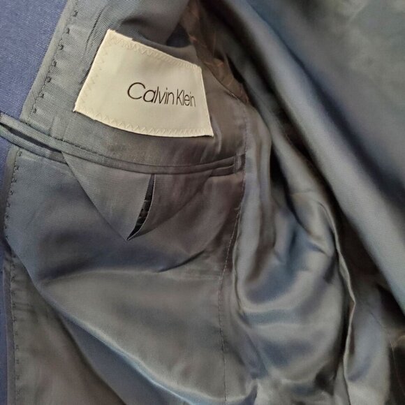 Calvin Klein Wool Suit Jacket Mens 36 Regular Slim Fit Blue Flaw Holes - Picture 8 of 15